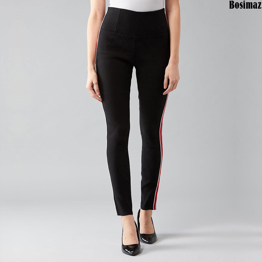 Quần Legging Nữ Bosimaz MS221 dài túi sau màu đen sọc đỏ cao cấp, thun co giãn 4 chiều, vải đẹp dày, thoáng mát.