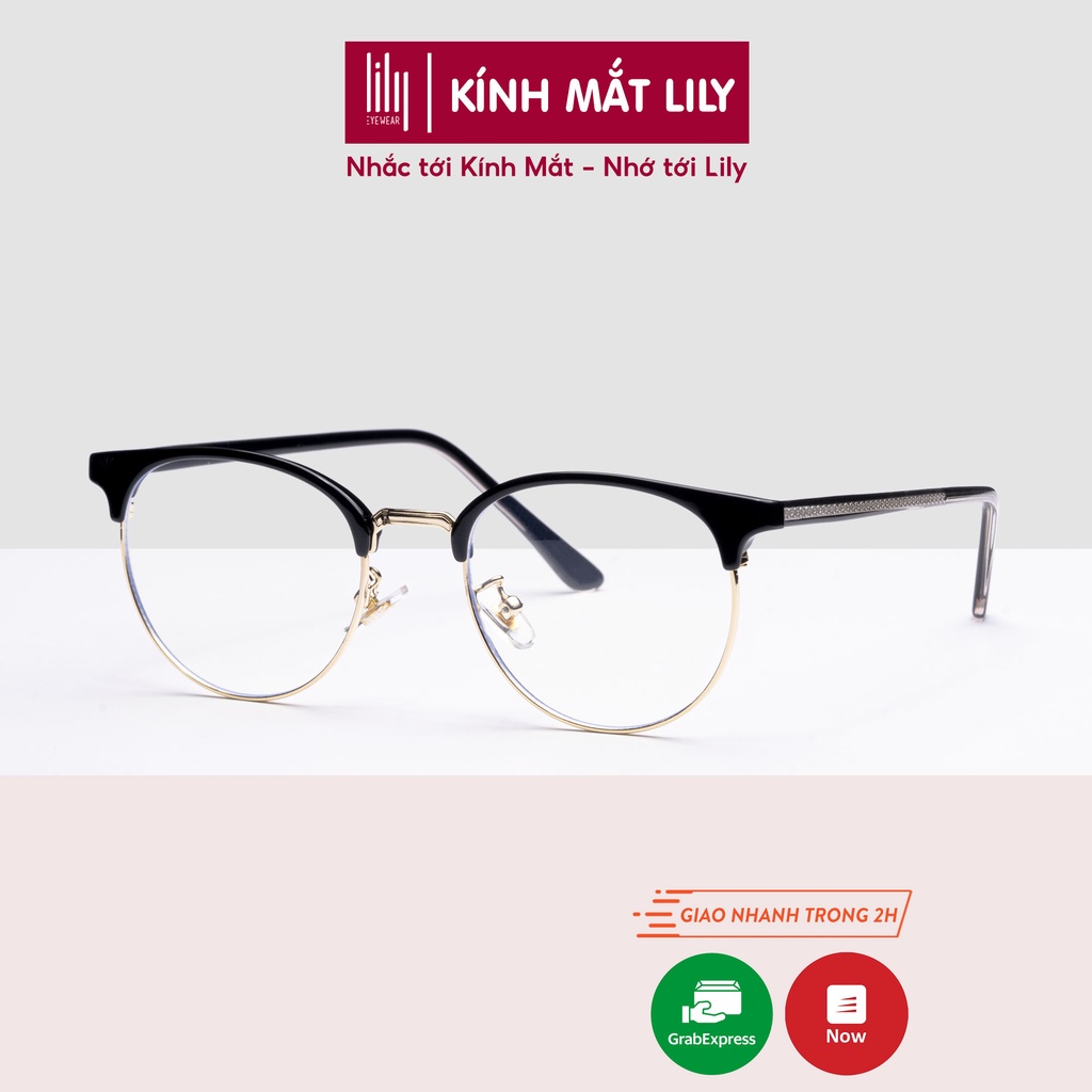 Gọng kính cận nam nữ LILYEYEWEAR mắt tròn kim loại thanh mảnh màu sắc thời trang 10214