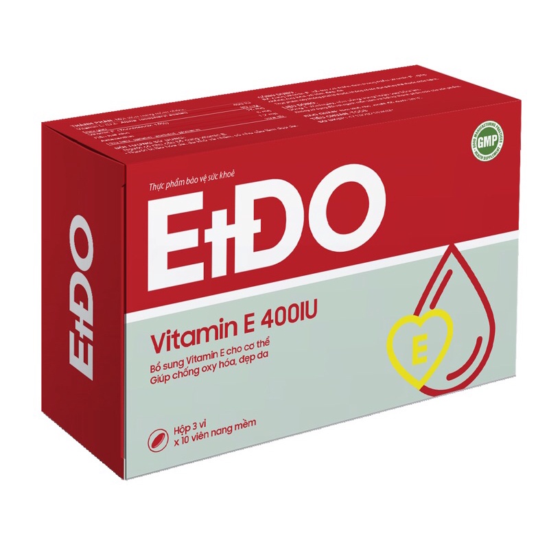 Viên Uống Bổ Sung Vitamin E EtĐo Chiết Xuất Thiên Nhiên Giúp Làm Chậm Lão Hóa Da Căng Mịn Giảm Nhăn Hộp 30 Viên