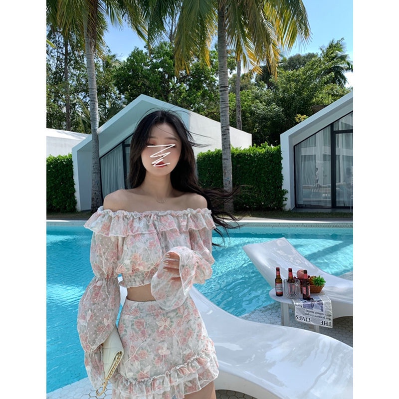 Bộ Áo Ren Hoa Trễ Vai + Chân Váy Ôm Dáng Thời Trang Xuân Hè Hàng Mới 2022
