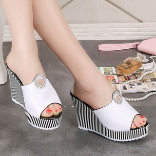 dép xuồng gắn đá cao 10cm dủ size (am407)