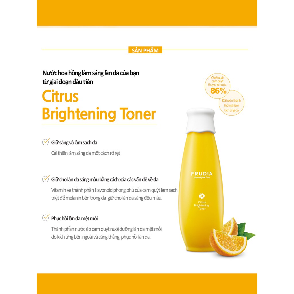 [Tặng 72K] Nước Hoa Hồng Dưỡng Ẩm Giúp Làm Sáng Da Từ Cam Quýt Frudia Citrus Brightening Toner 195ml