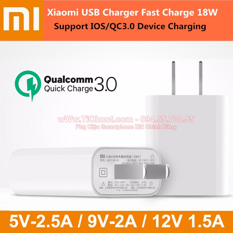 [Chính Hãng] Củ Sạc Nhanh Xiaomi MDY-08-EH Quick Charge 3.0 ZIN