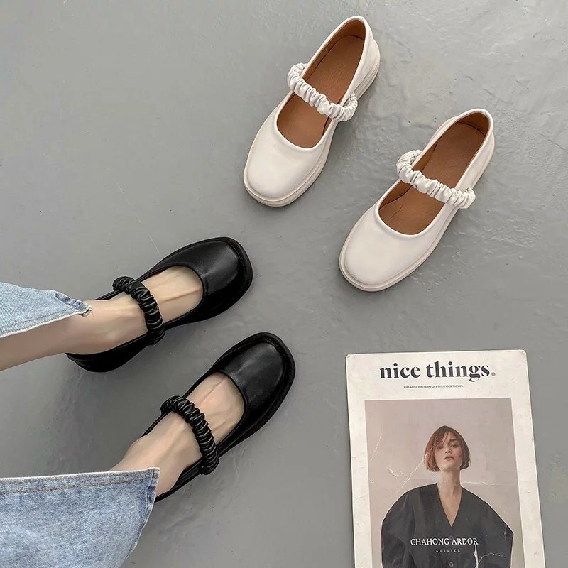 Giày Búp Bê Nữ Quai Nhún Đính Ngọc Nữ Tính