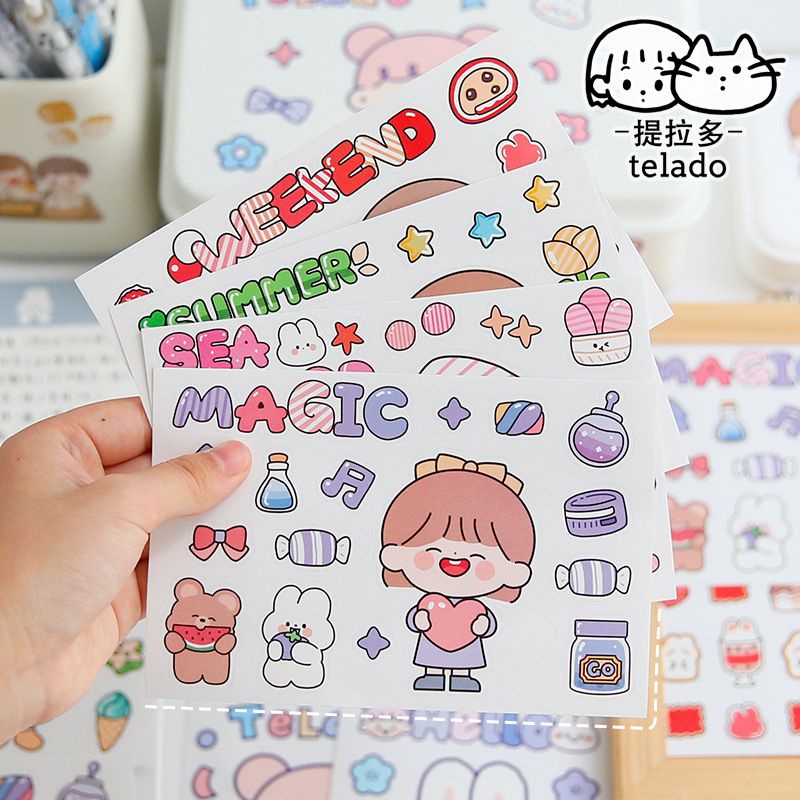 1 tấm sticker telado hoạ tiết thỏ bé gái dễ thương trang trí