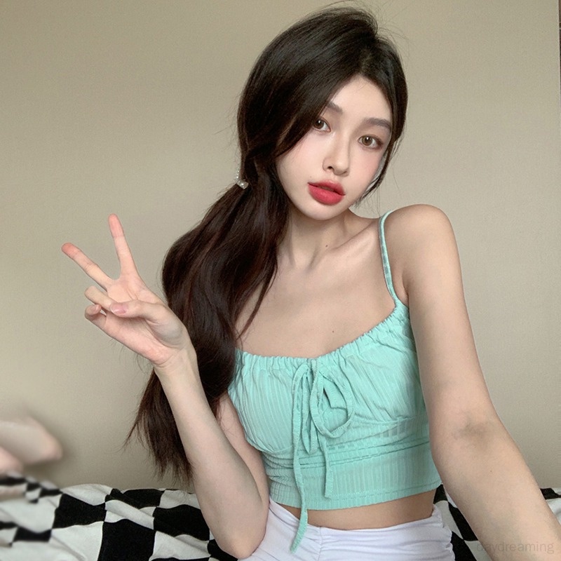 Áo Croptop Hai Dây Sát Nách Màu Sắc Trơn Phong Cách Hàn Quốc Cho Nữ