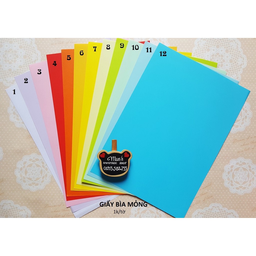 50 giấy bìa màu mỏng A4 70-80gsm làm hoa, xếp sao