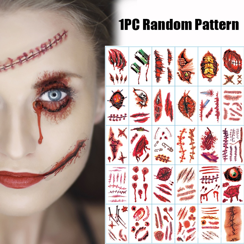 1 Hình Xăm Dán Vết Thương Máu Chống Nước Trang Trí Halloween