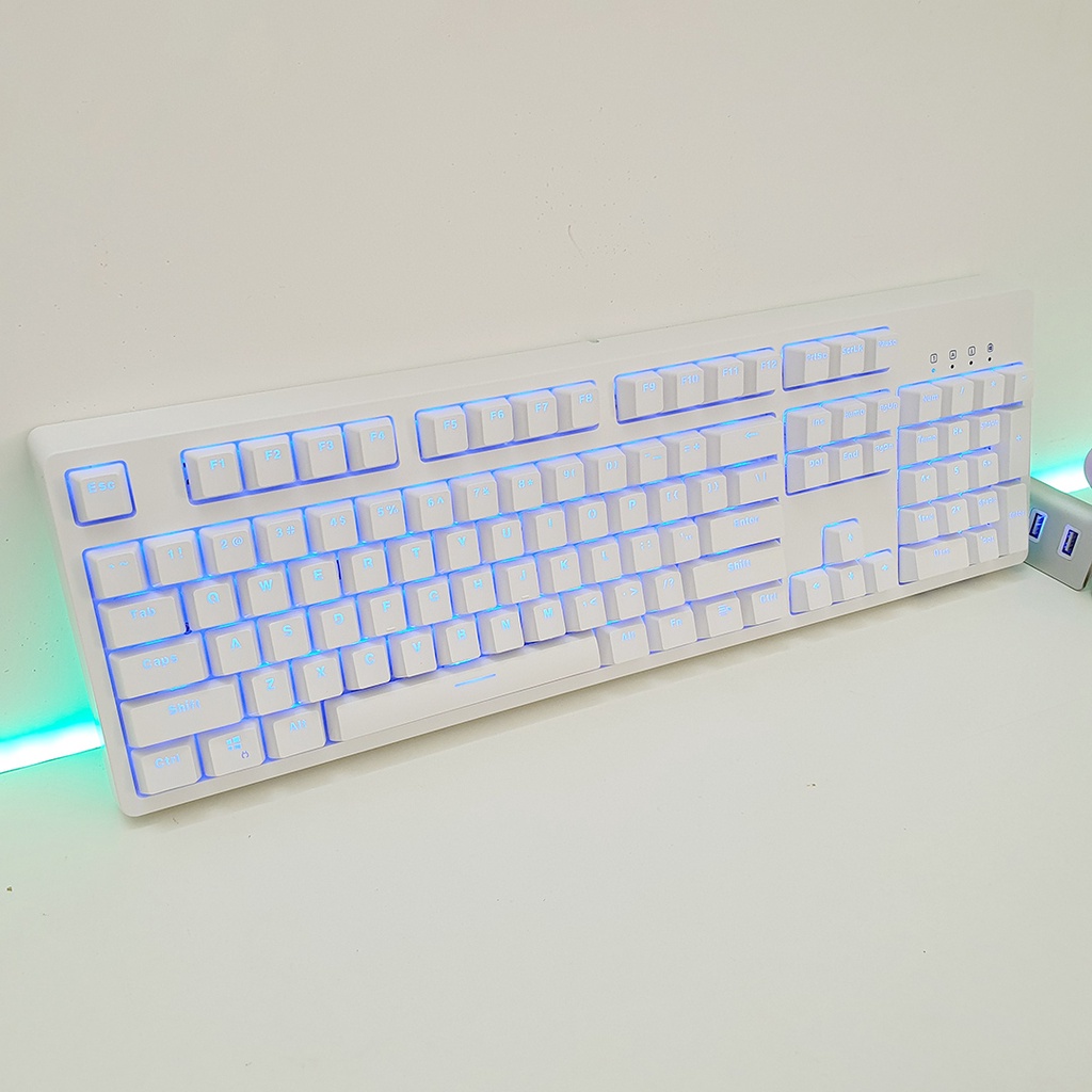 Bàn chím cơ E-Dra EK3104 Ice White - Màu trắng - Huano switch - Kết nối Type C - Led xanh