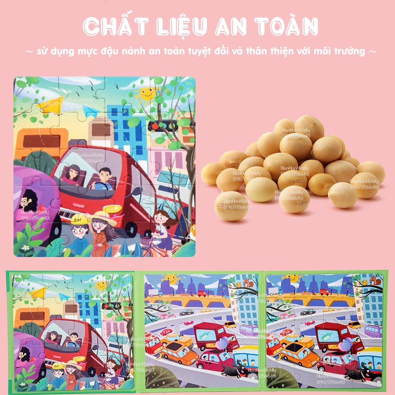 [2 in 1]Bộ tranh xếp hình nam châm từ tính với 40 mảnh ghép - hãng MAORONRON