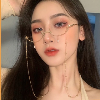 Mắt kính nửa gọng không có tròng phối chuỗi dây xích thời trang cá tính cho nữ Dây giữ mắt kính chống mất thiết kế hợp thời trang