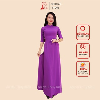 Áo dài trơn lụa Nhật cổ 2 phân màu tím huế AK13