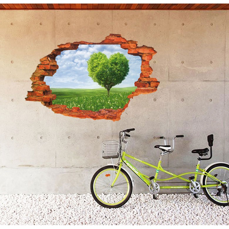 Decal dán tường 3D phong cảnh trang trí nhà cửa sáng tạo - cầu treo trong cánh rừng AmyShop