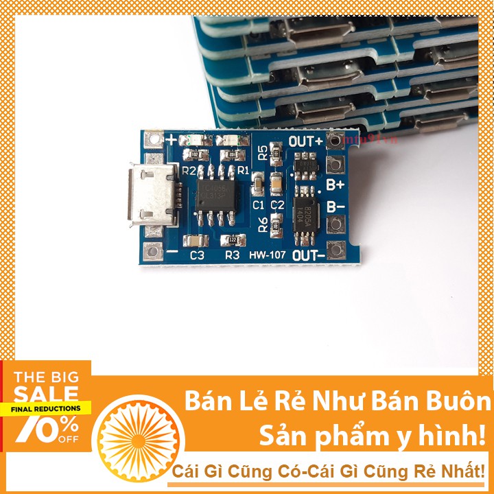 Anasa Mạch Sạc 18650 IC TP4056 Cổng MicroUSB (Có Bảo Vệ) Anasa