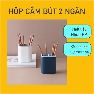Hộp cắm bút 2 ngăn - chất liệu nhựa PP giúp bàn làm việc gọn gàng ngăn nắp hơn