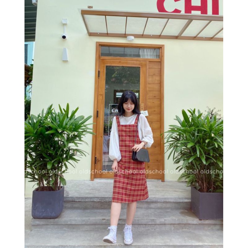 Yếm kẻ caro ulzzang phong cách Hàn Quốc (hình thật/sẵn) | BigBuy360 - bigbuy360.vn
