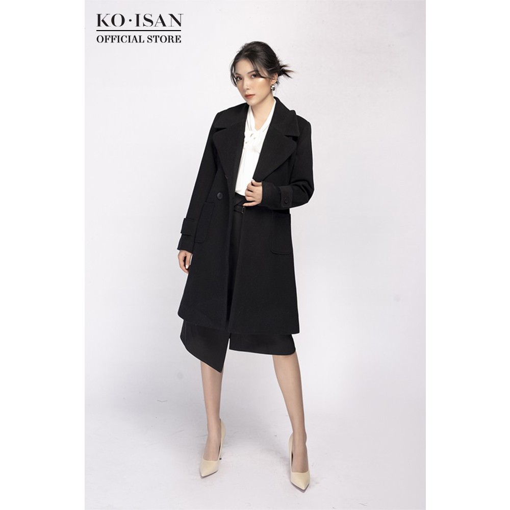 Áo khoác dạ nữ KO-ISAN dáng dài màu đen cúc tay - 3300352-5