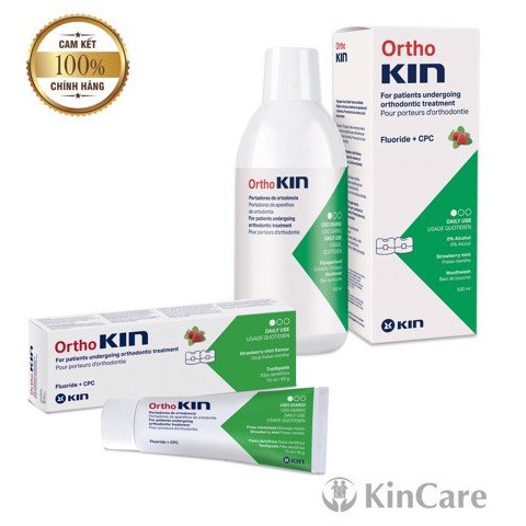 COMBO KEM ĐÁNH RĂNG VÀ NƯỚC SÚC MIỆNG ORTHO KIN CHO RĂNG NIỀNG 500ML