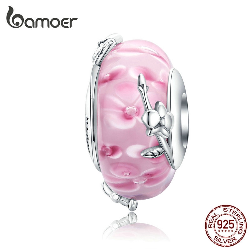 Hạt charm Bamoer bằng bạc 925 hình hoa chất lượng cao làm vòng đeo tay