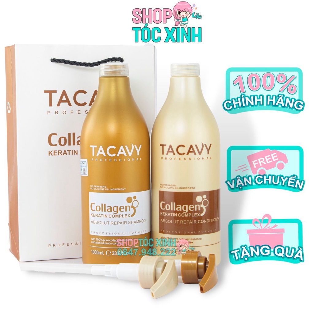 Dầu Gội Xả Ngăn Rụng Tóc TACAVY Collagen 1000ML , Dầu Gội Phục Hồi Tóc Hư Tổn, Khô Sơ, Gãy Rụng