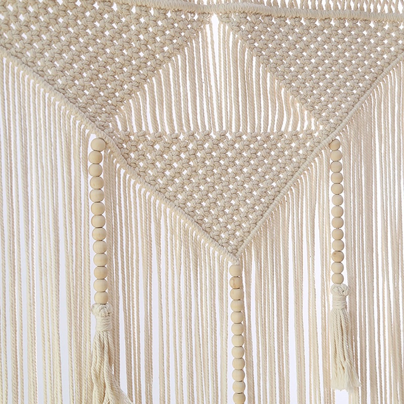 Rèm Macrame Treo Tường Đan Sợi Màu Trắng Be Tua Rua Trang Trí Phông Nền Nhà Cửa (Không Bao Gồm Thanh Gỗ)