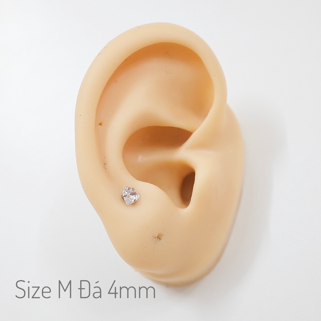 [1 Chiếc] Khuyên Tai Titan Đá Trắng Trái Tim Zircon Unisex Màu Bạc Không Gỉ Sét Không Ngứa Bông Tai Julies Box 66