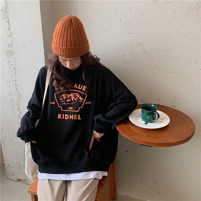 IELGY    Áo sweater Mỏng Cổ Tròn Dáng Rộng Phong Cách Hàn Quốc Cho Nữ