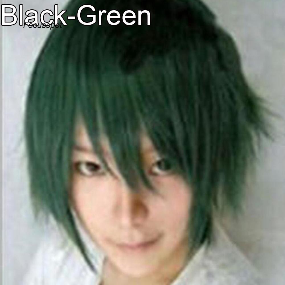 Men Women Multi-Color Short Straight Hairpiece Full Wig for Anime Party Cosplay