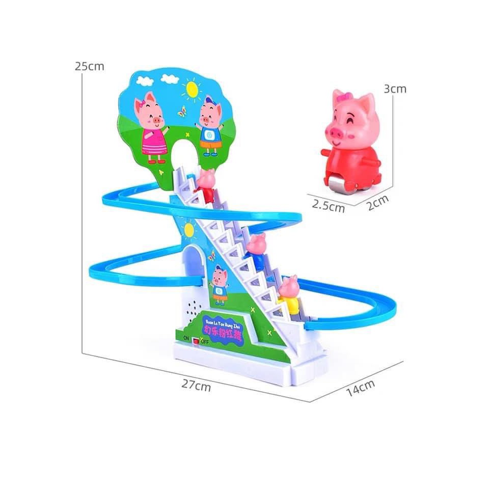 Heo leo cầu thang đồ chơi trẻ em kích thước 25x15x10cm có phát nhạc tạo phần khích cho bé có 3 heo đi kèm