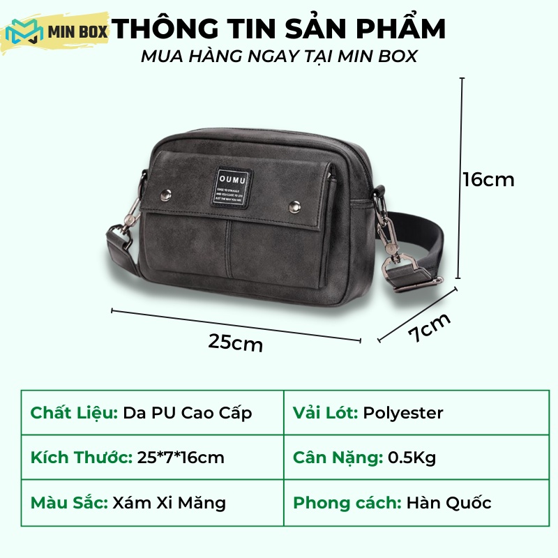 Túi đeo chéo Nam Nữ Da PU Thời Trang OUMU Túi Xách Nam Chất Liệu PU chống Nước chống Trầy Cao Cấpp MINBOX