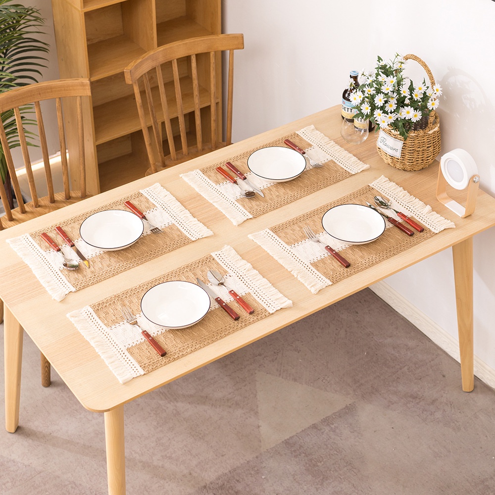 Tấm lót bàn ăn cách nhiệt bằng cotton và sợi gai dầu phong cách châu Âu