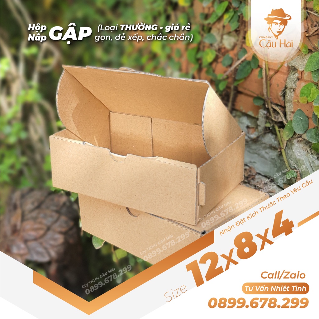 Set 50 Hộp carton nắp GẬP 12x8x4