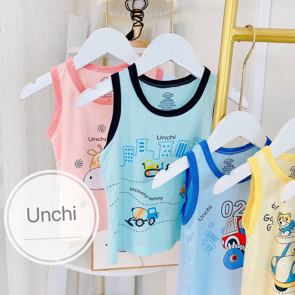 Áo ba lỗ Unchi chất peptit họa tiết hoạt hình cực đẹp cho bé