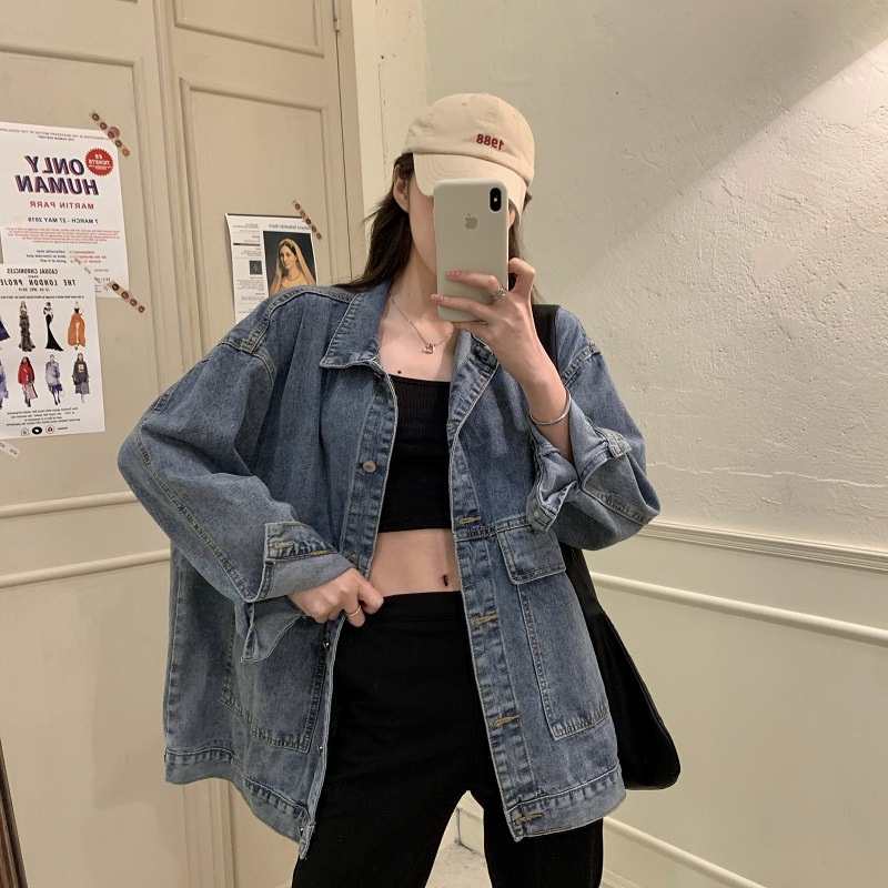 Áo khoác jean nữ kiểu rộng Phong cách hip hop