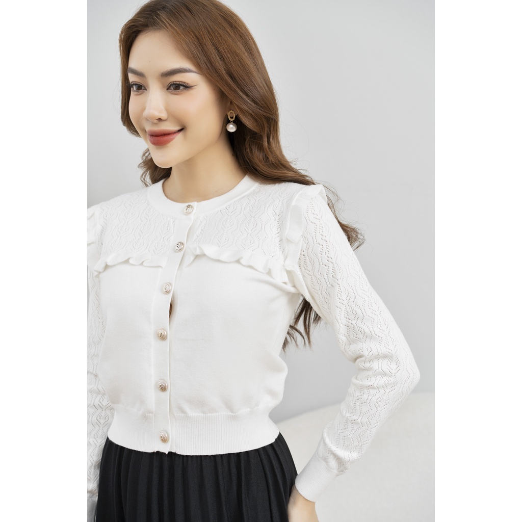 Áo Len Nữ FIONA Cổ Tròn, Nẹp Mở Cúc, Bèo Ngực Và Vai Mã F852742