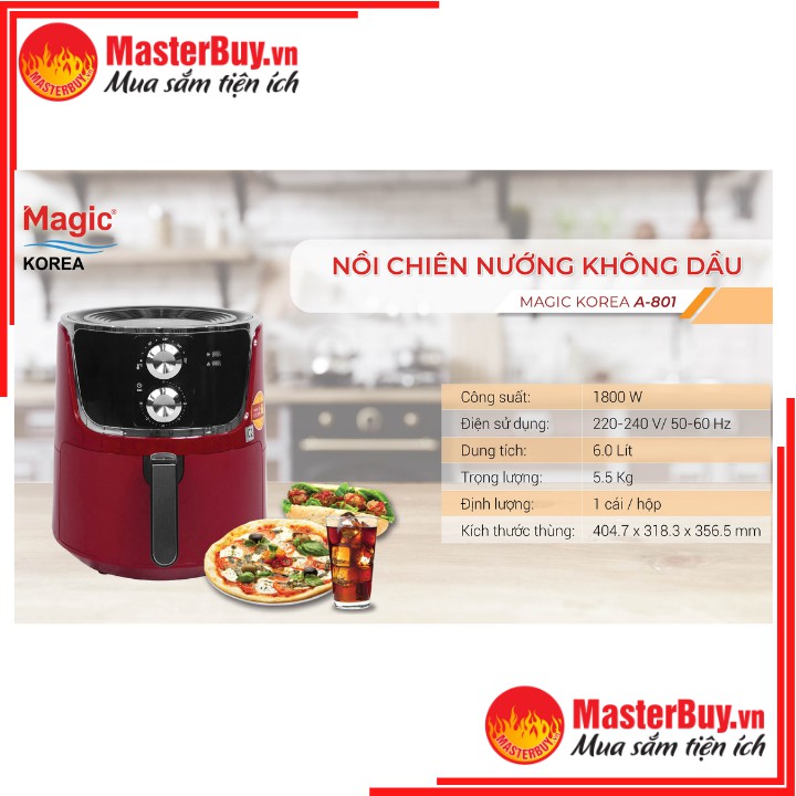 Nồi Chiên Không Dầu 6L Magic Korea A-801 ĐỎ