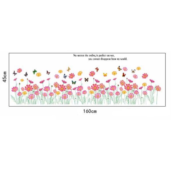 Decal trang trí chân tường Hoa Dại nhiều màu cùng bướm