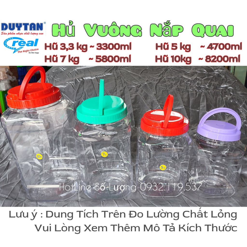 COMBO 6 Hủ nhựa vuông NẮp Quai 3kg3 5kg 7kg 10kg - Nhựa Duy Tân