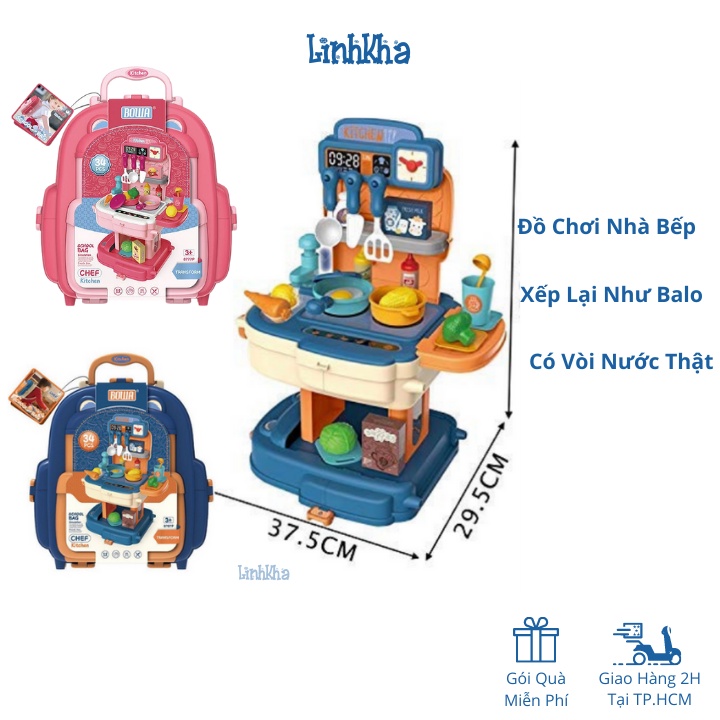 Đồ Chơi Nhà Bếp Nấu Ăn Cho Bé Nhập Vai Làm Bếp Có Lắp Vòi Nước Thật Bowa - Kitchen Set School Bag Role