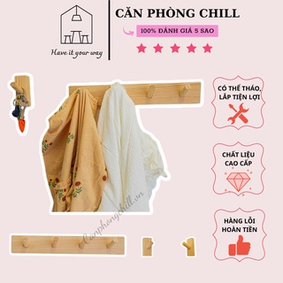 Móc treo quần áo gỗ gắn tường / Thanh treo đồ Móc treo tường đa năng gỗ thông, móc túi xách, áo khoác - KT 38 x5cm