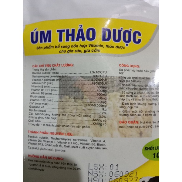 Úm thảo dược 100g úm gà vịt ngan cút chim, vitamin, ca, tỏi, thuộc bổ thú y khoẻ mạnh, chân to, tinh anh