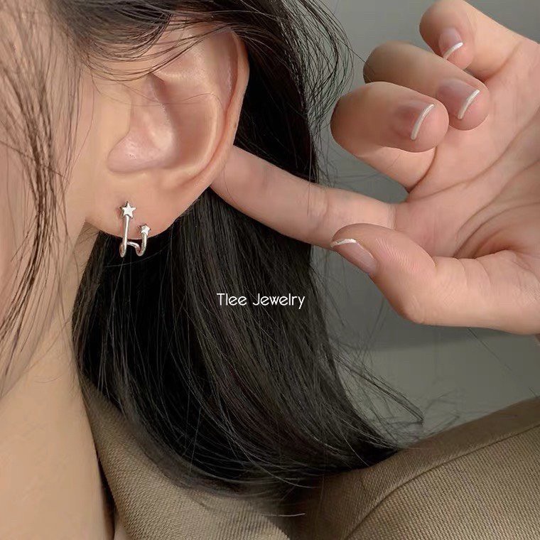 Khuyên tai bạc TLEE sao kép mini kiểu dáng lạ cá tính TleeJewelry B0104