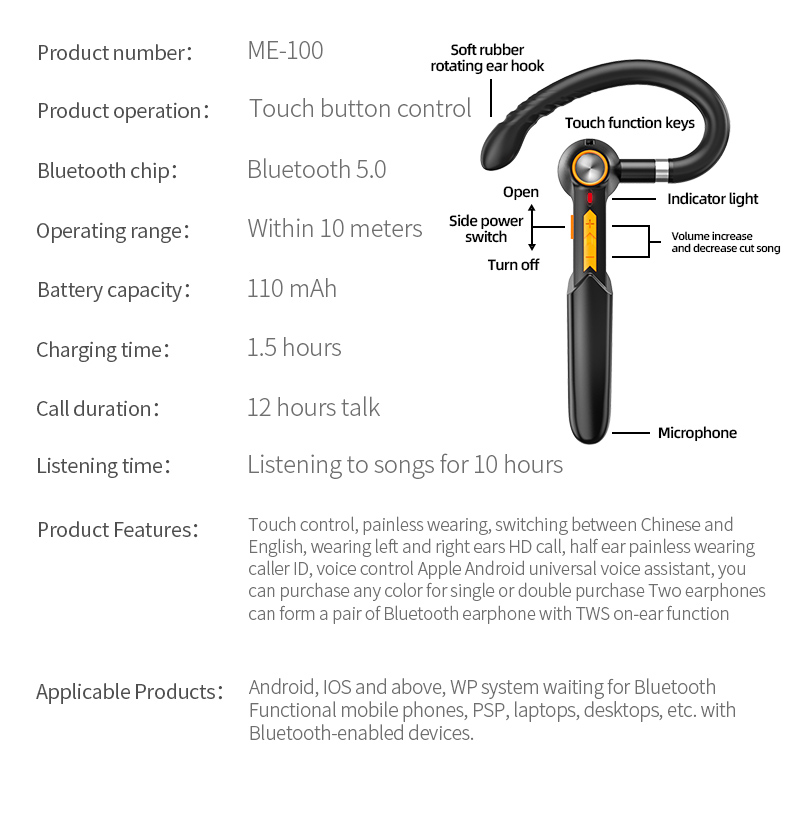 Tai nghe không dây kết nối Bluetooth tích hợp mic điều khiển bằng giọng nói