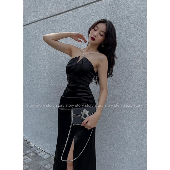 ĐẦM MIDI CỔ CHÉO V XẺ ĐÙI MS54