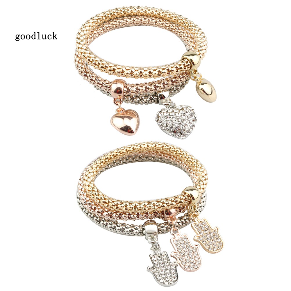 Bộ 3 vòng dây móc xích kiểu mặt hình trái tim đính đá thời trang dành cho nữ | BigBuy360 - bigbuy360.vn