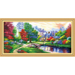 Tranh Thêu Chữ Thập Nhà Cổ Ven Sông A436 (Khách tự thêu) KT:127x63cm