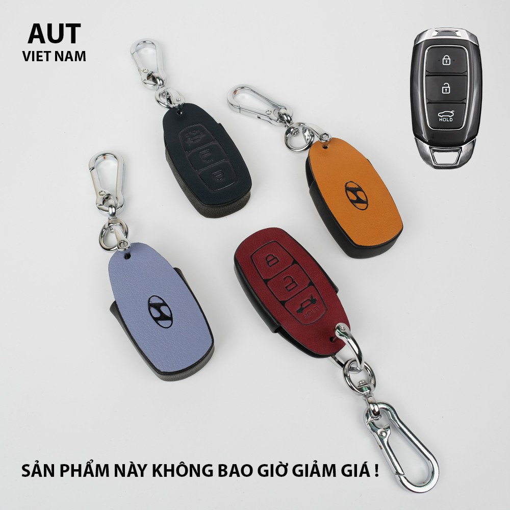 Bao da chìa khóa Hyundai 3 nút mới - handmade da bò thật