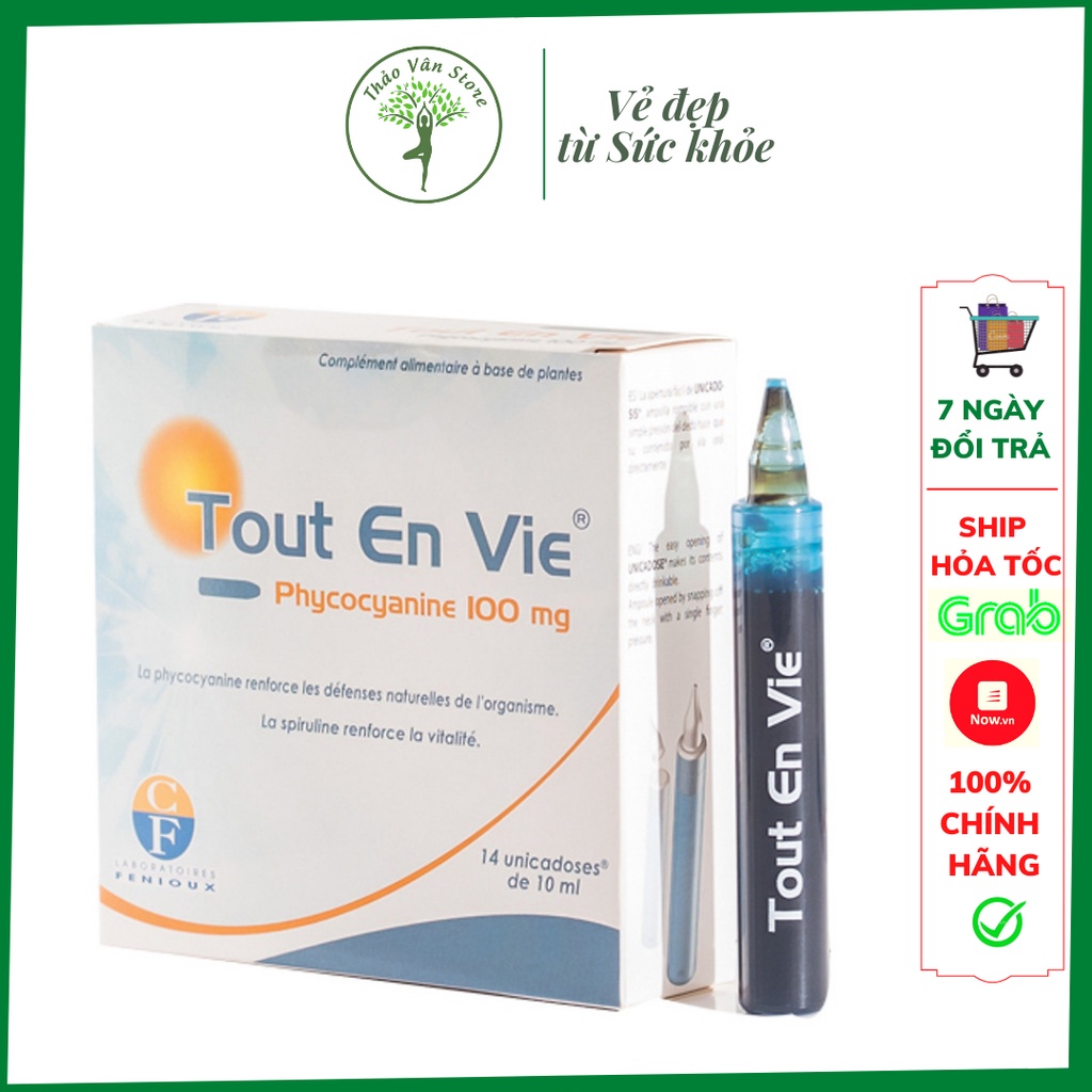 Tảo xoắn Pháp Tout En Vie (14 ống) hỗ trợ điều trị bệnh tim mạch, tiểu đường, huyết áp và nuôi dưỡng làn da