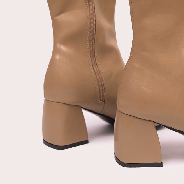 Giày bốt nữ cổ cao da mềm, Bốt da nữ gót trụ 5cm giày vnxk - Kimystore
