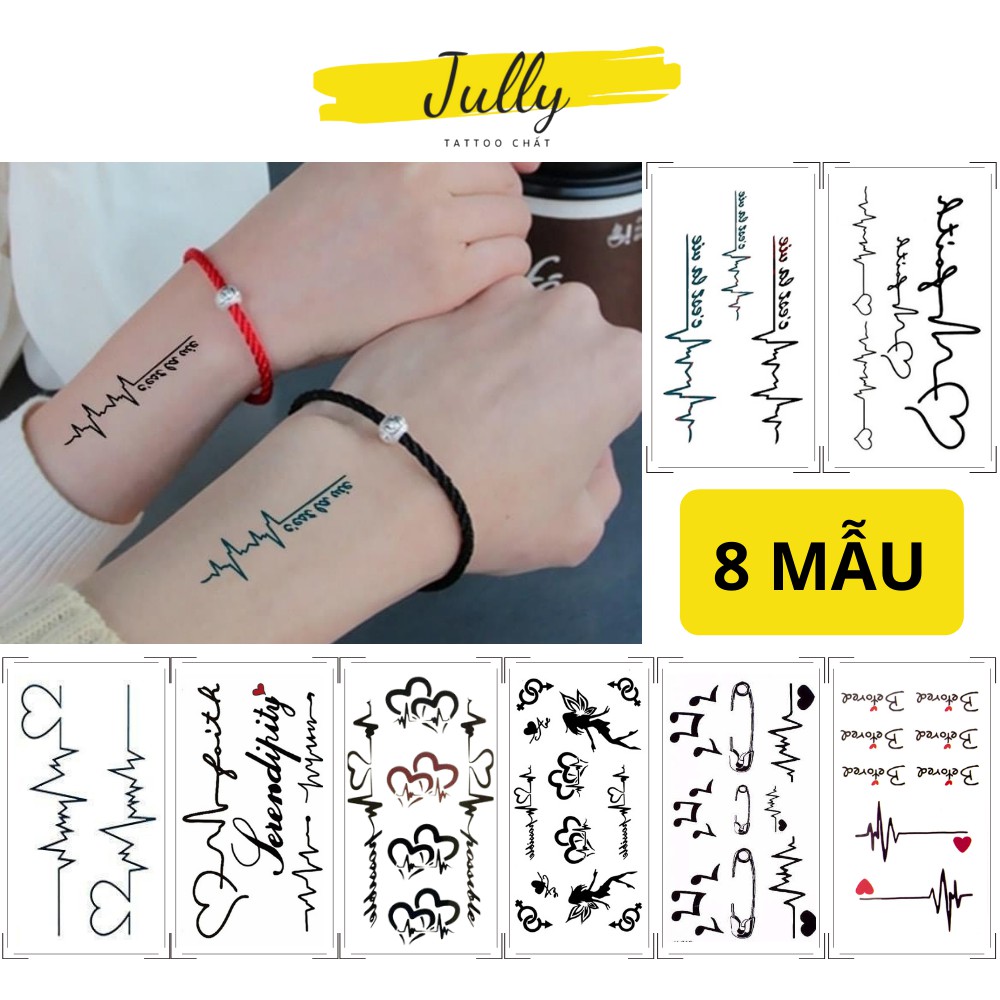 Hình xăm dán, xăm tạm thời, nhịp tim, nhịp đập cho cặp đôi JULLY Tattoo chất, an toàn bền đẹp